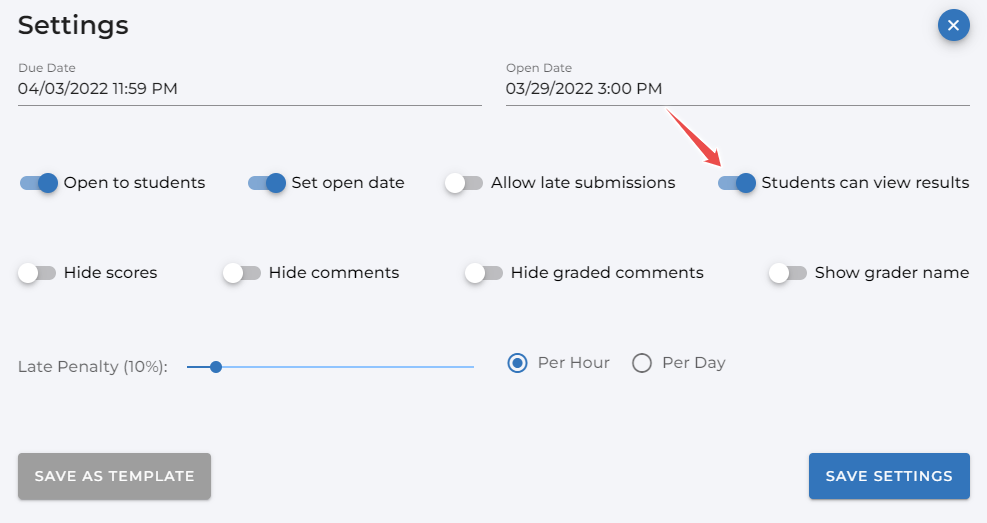 Screenshot showing the Return to Students option on the dashboard